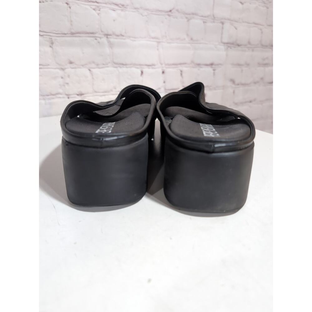 Pepe Menargues Black Leather Criss Cross Size 40 Wedge Sandals Minimalist - Picture 10 of 10